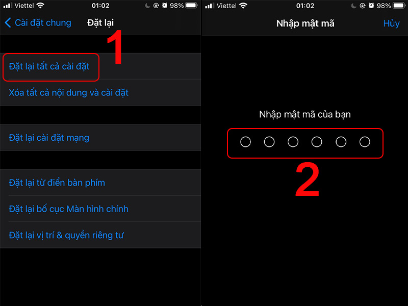Đặt lại tất cả cài đặt